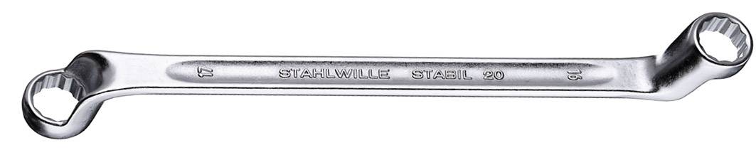 Ringmaulschlüssel aus Metall mit der Aufschrift 'Stahlwille Stahl 90', geeignet für Schrauben der Größen 17 und 19.