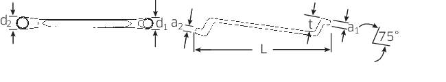 Diagramm eines mechanischen Hebels mit mehreren Gelenken, einem Winkel von 75 Grad und einer Länge 'L', dargestellt mit Pfeilen und Beschriftungen.