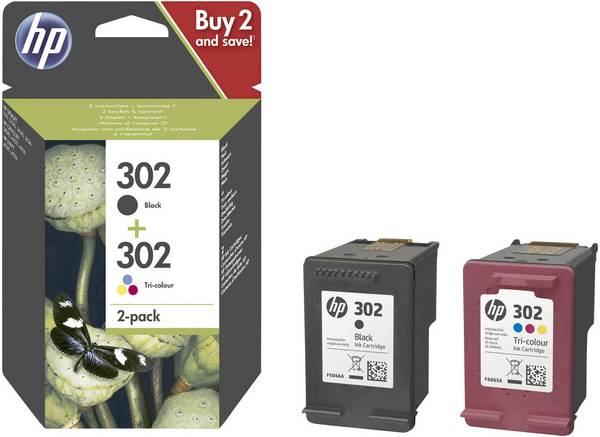 HP 302 Druckerpatrone Kombi-Pack Original Schwarz, Cyan, Magenta, Gelb X4D37AE Tinte