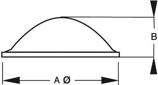 Schematische Zeichnung einer Halbkugel mit Basis. Beschriftet: Breite 'A', Durchmesser 'Ø', Höhe 'B'. Maße fehlen.