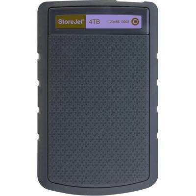 Externe Festplatte mit 4 TB Kapazität, graues Gehäuse, Modellnummer auf Etikett. Ideal zur Datenspeicherung und -sicherung.