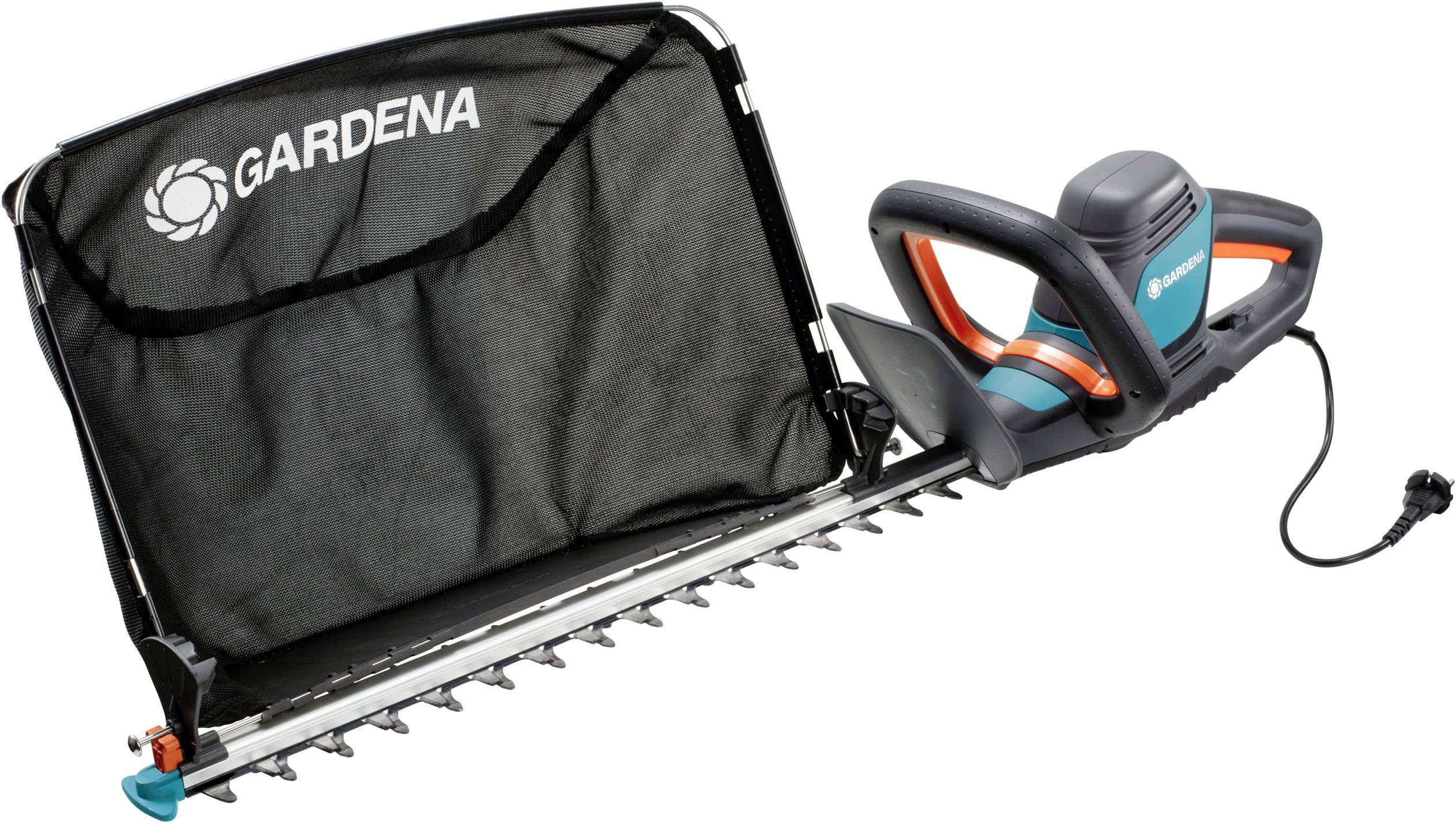 Elektrische Heckenschere von Gardena mit Fangbeutel.