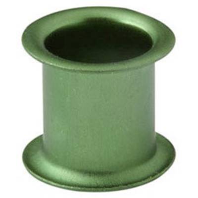Grüner Metallzylinder mit eingerolltem Rand, aussieht wie eine Hülse oder ein Distanzstück.