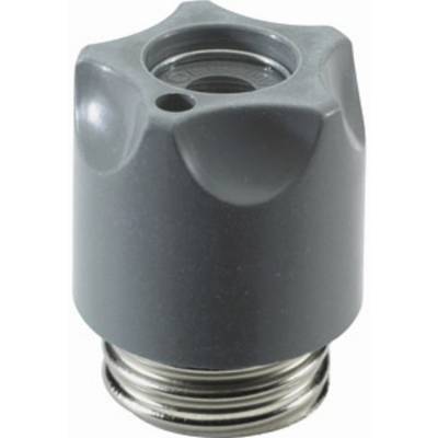 Grauer, zylindrischer Adapter mit metallischem Gewindefuß, ähnlich einer Lampenfassung.