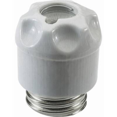 Ein weißer Adapter mit einer E27-Schraubbasis. Er hat oben ein rundes Loch, um eine Glühbirne oder ein anderes Zubehör zu halten.