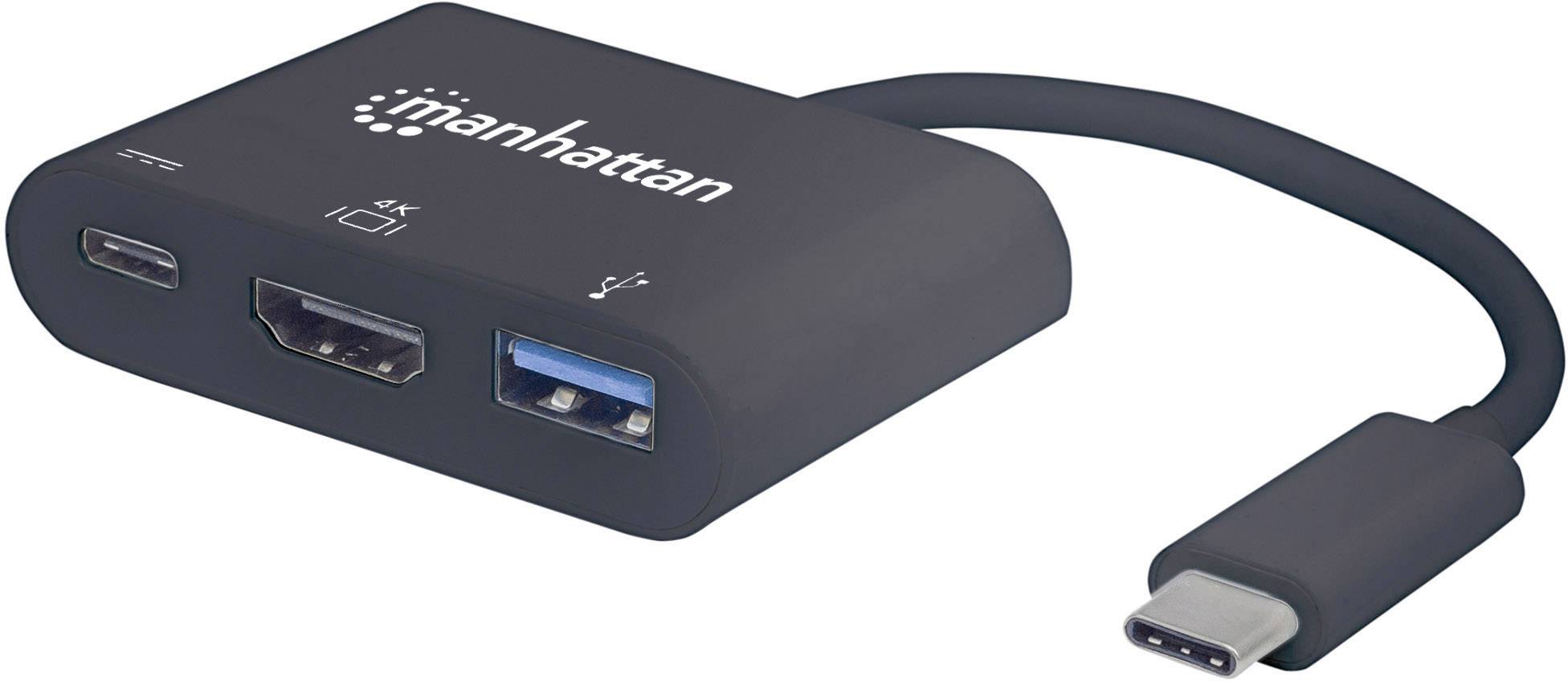 MANHATTAN USB Typ C HDMI Dock-Konverter USB 3.1 Typ C-Stecker auf HDMI USB Typ A-Buchse und USB Typ
