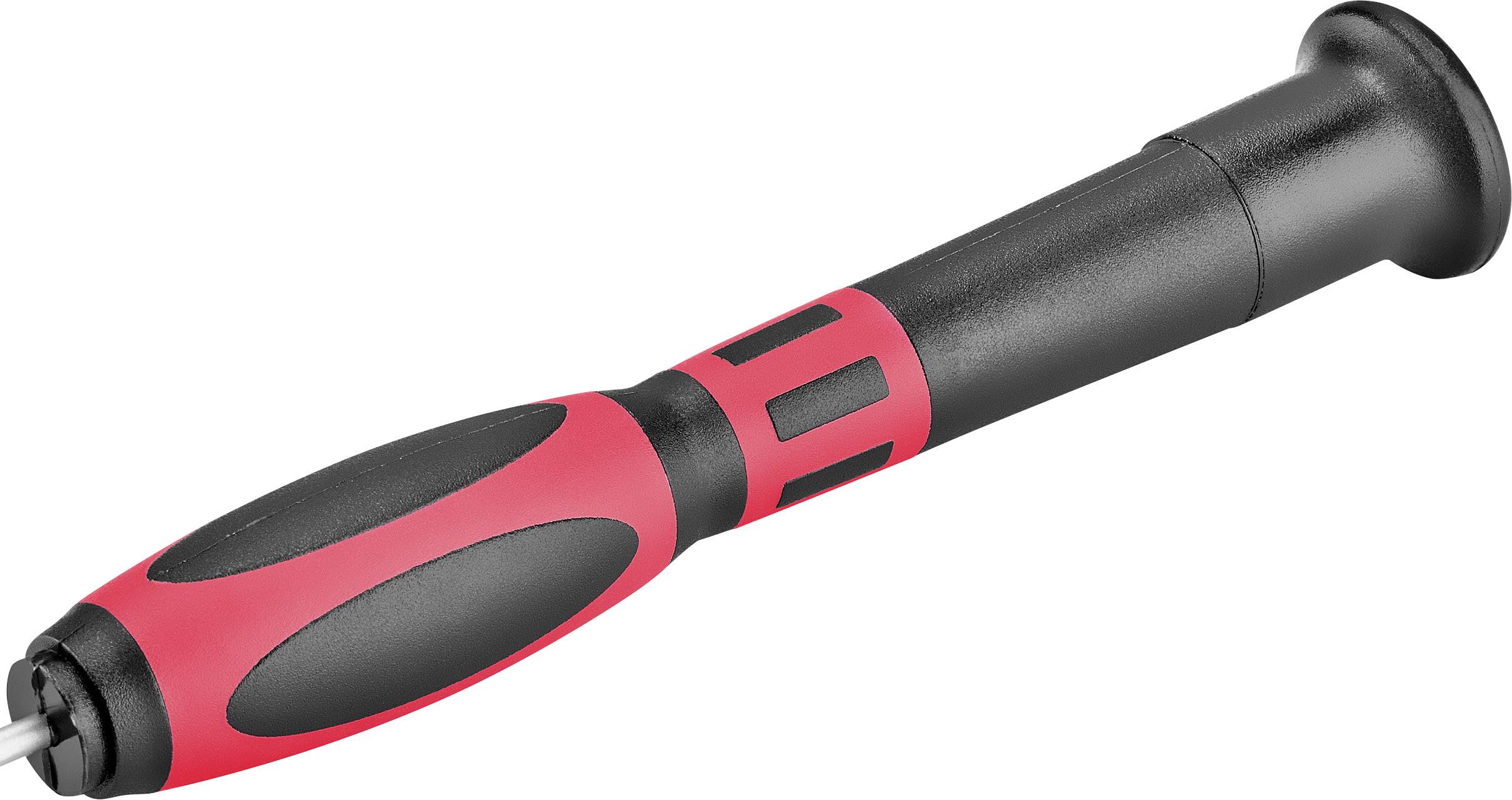 Ein roter und schwarzer Schraubendreher mit ergonomischem Griff, geeignet für Präzisionsarbeiten.