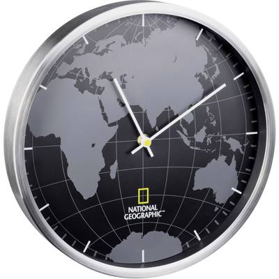 National Geographic 9080000 Quarz Wanduhr 300 mm x 45 mm  Aluminium (gebürstet) Schleichendes Uhrwerk (lautlos)