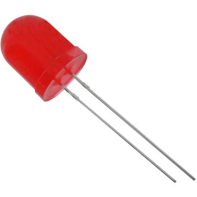 Eine rote Leuchtdiode (LED) mit zwei Metallanschlüssen, typisches elektronisches Bauelement zur Anzeige oder Beleuchtung.