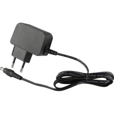 Ein schwarzes Netzteil mit einem EU-Stecker und einem langen Kabel.