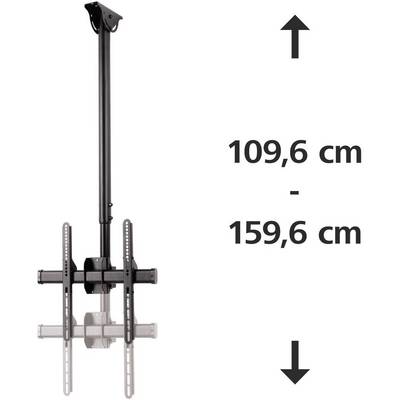 Deckenhalterung für TV-Geräte mit höhenverstellbarer Funktion von 109,6 cm bis 159,6 cm, geeignet für verschiedene TV-Größen.