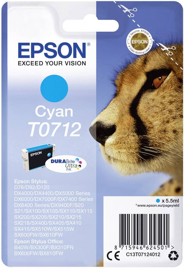 Epson Druckerpatrone T0712 Original Einzel-Modul Cyan C 13 T 07124012