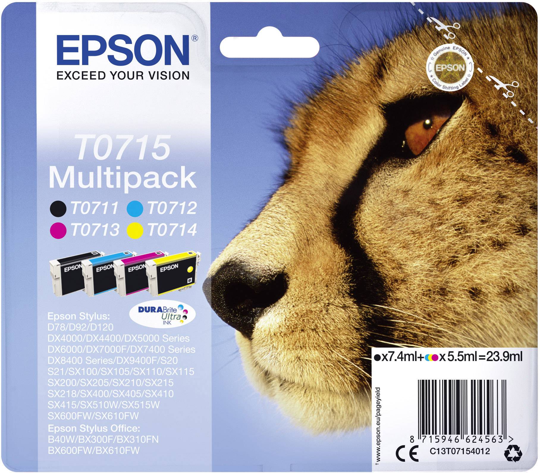 EPSON T0715 Multipack 4er Pack Schwarz, Gelb, Cyan, Magenta Tintenpatrone