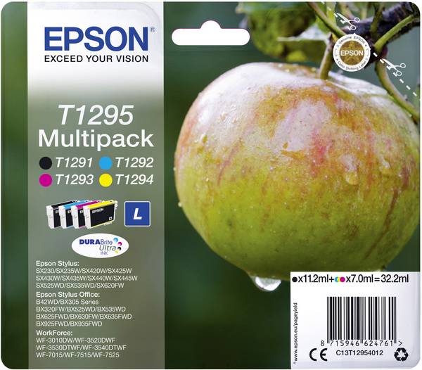 Epson Druckerpatrone T1295 Original Kombi-Pack Schwarz, Cyan, Magenta, Gelb C13T12954012