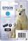 Eisbär mit Jungtier vor verschneitem Hintergrund. Verpackung für Epson Druckerpatrone Cyan 26, kompatibel mit mehreren XP-Druckermodellen.