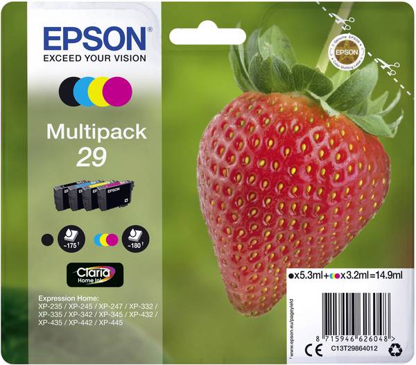 Epson Druckerpatrone T2986, 29 Original Kombi-Pack Schwarz, Cyan, Magenta, Gelb C13T29864012
