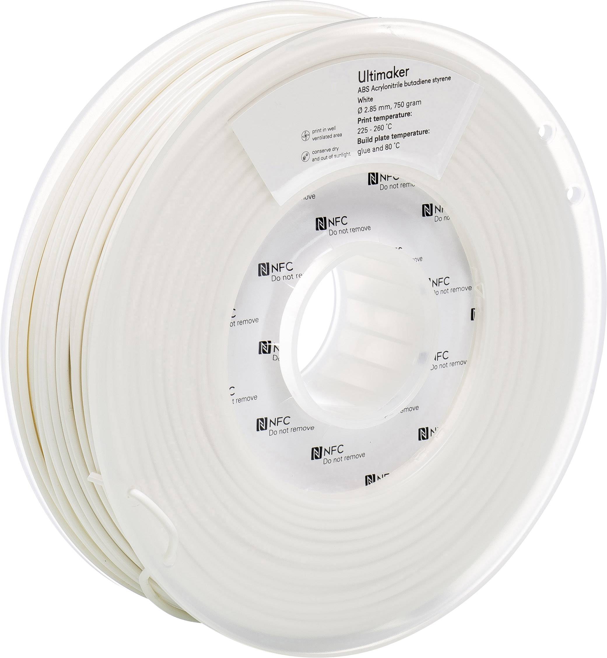 Eine Rolle weißes 3D-Druck-Filament der Marke Ultimaker.