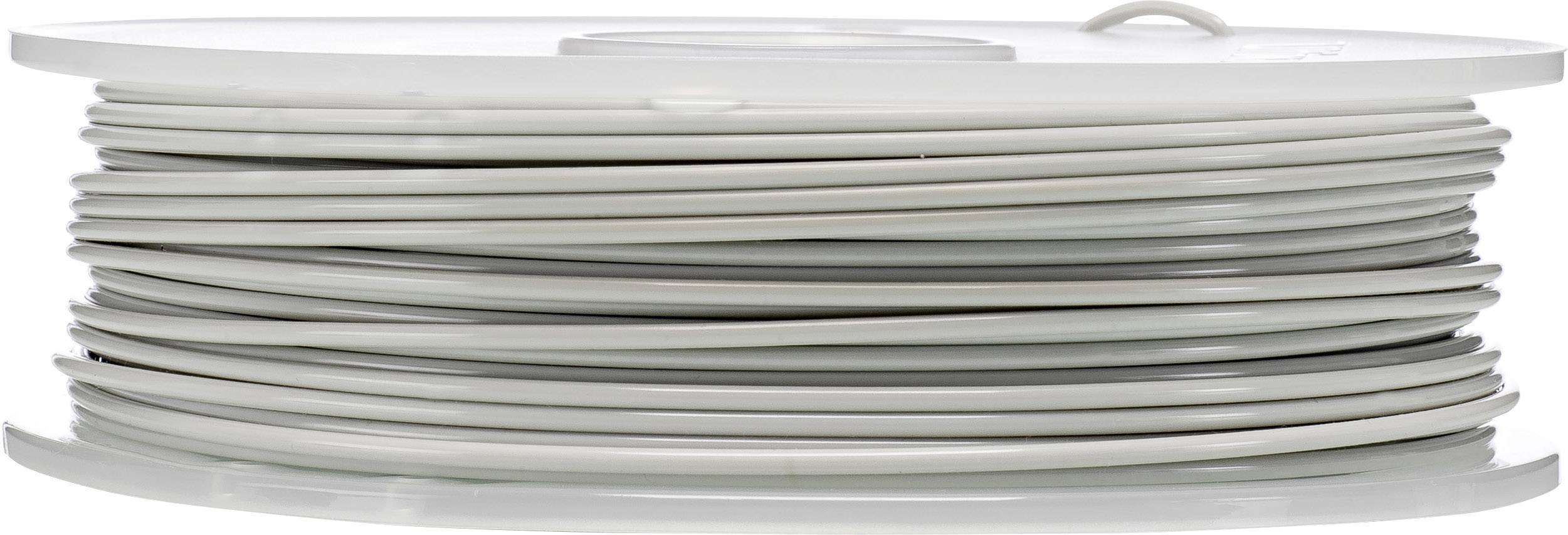 Eine Rolle graues Filament für 3D-Drucker, auf einer Spule gewickelt.