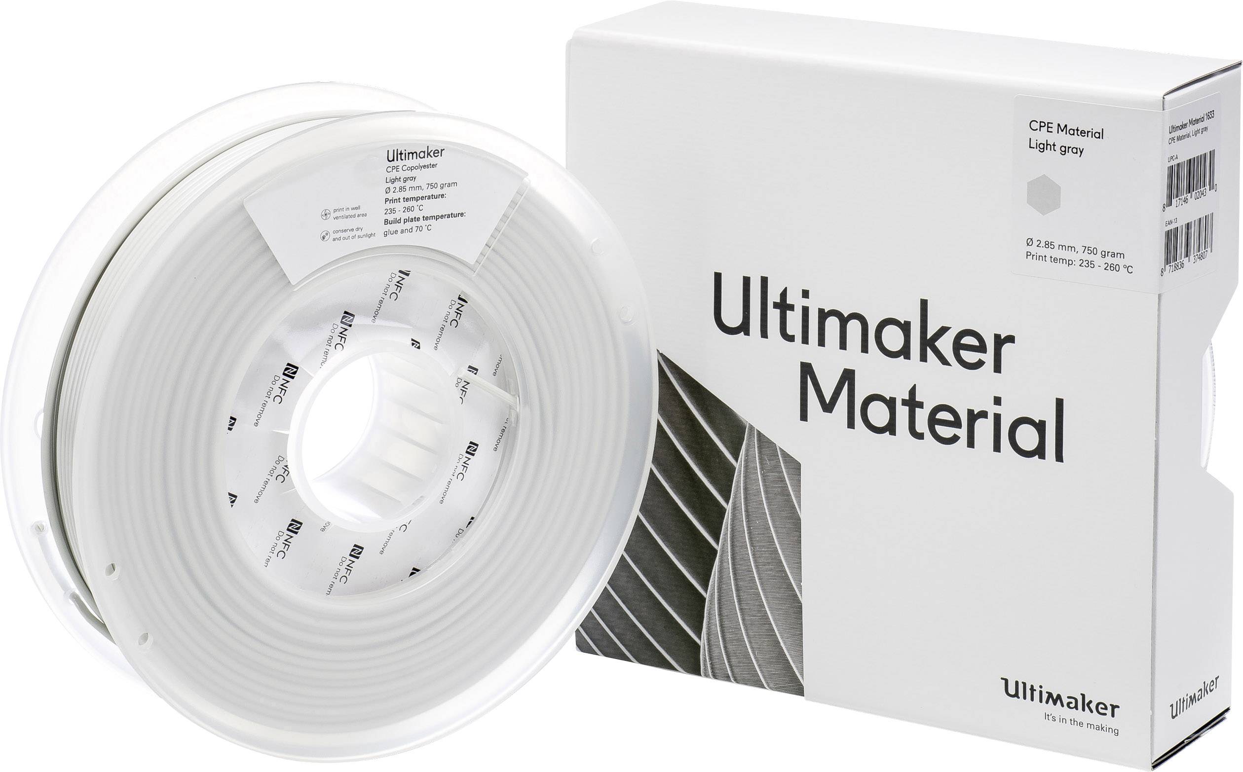 ULTIMAKER B.V. Ultimaker CPE - M0188 Light Gray 750 - 201273 Filament CPE 2.85 mm Hellgrau 750 g