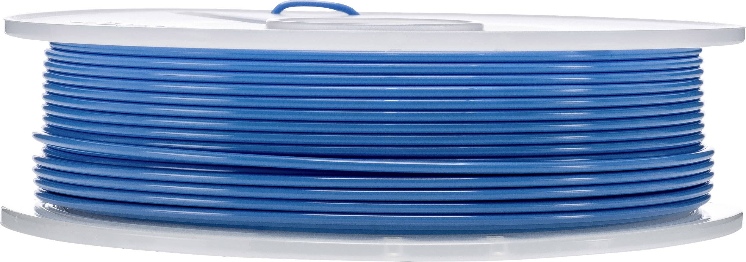 Blaue 3D-Drucker-Filamentrolle auf weißem Hintergrund.
