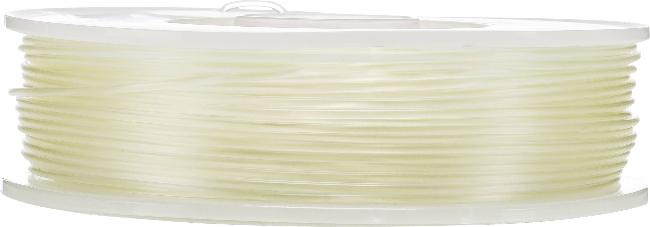 Spule mit weißem, glänzendem Filament, häufig verwendet für 3D-Drucker, auf neutralem Hintergrund.