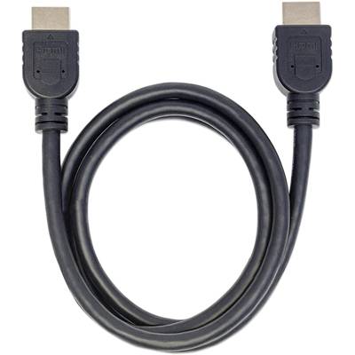 Ein schwarzes HDMI-Kabel mit zwei HDMI-Steckern an beiden Enden liegt in einer Schleifenform.