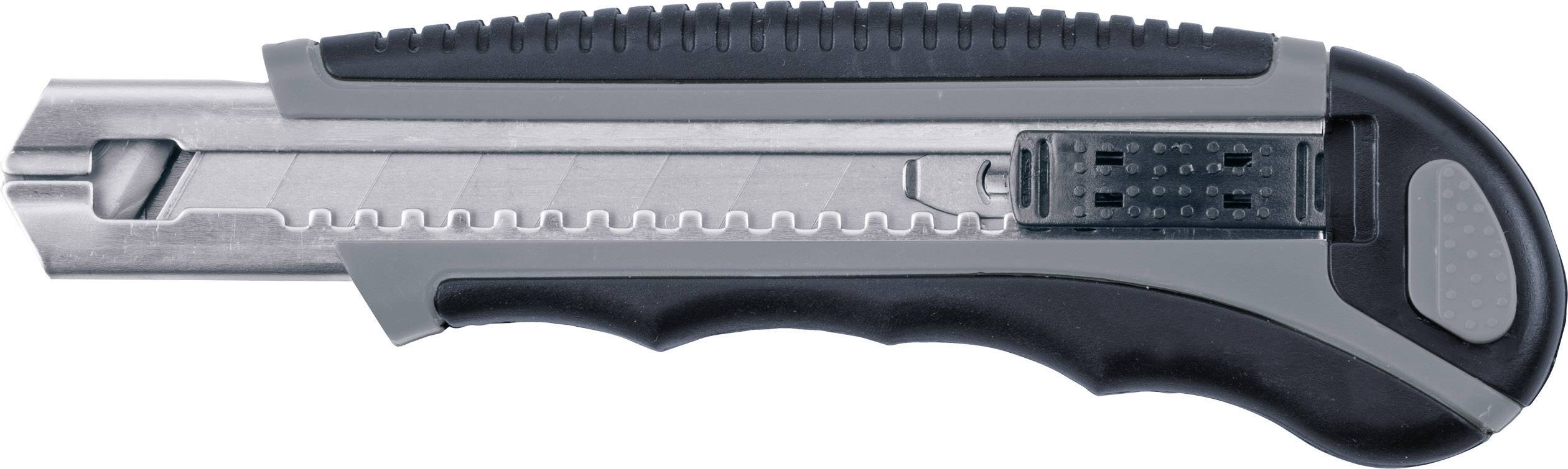 Grauer und schwarzer Cutter mit scharfer Klinge, geeignet für präzise Schneidearbeiten.