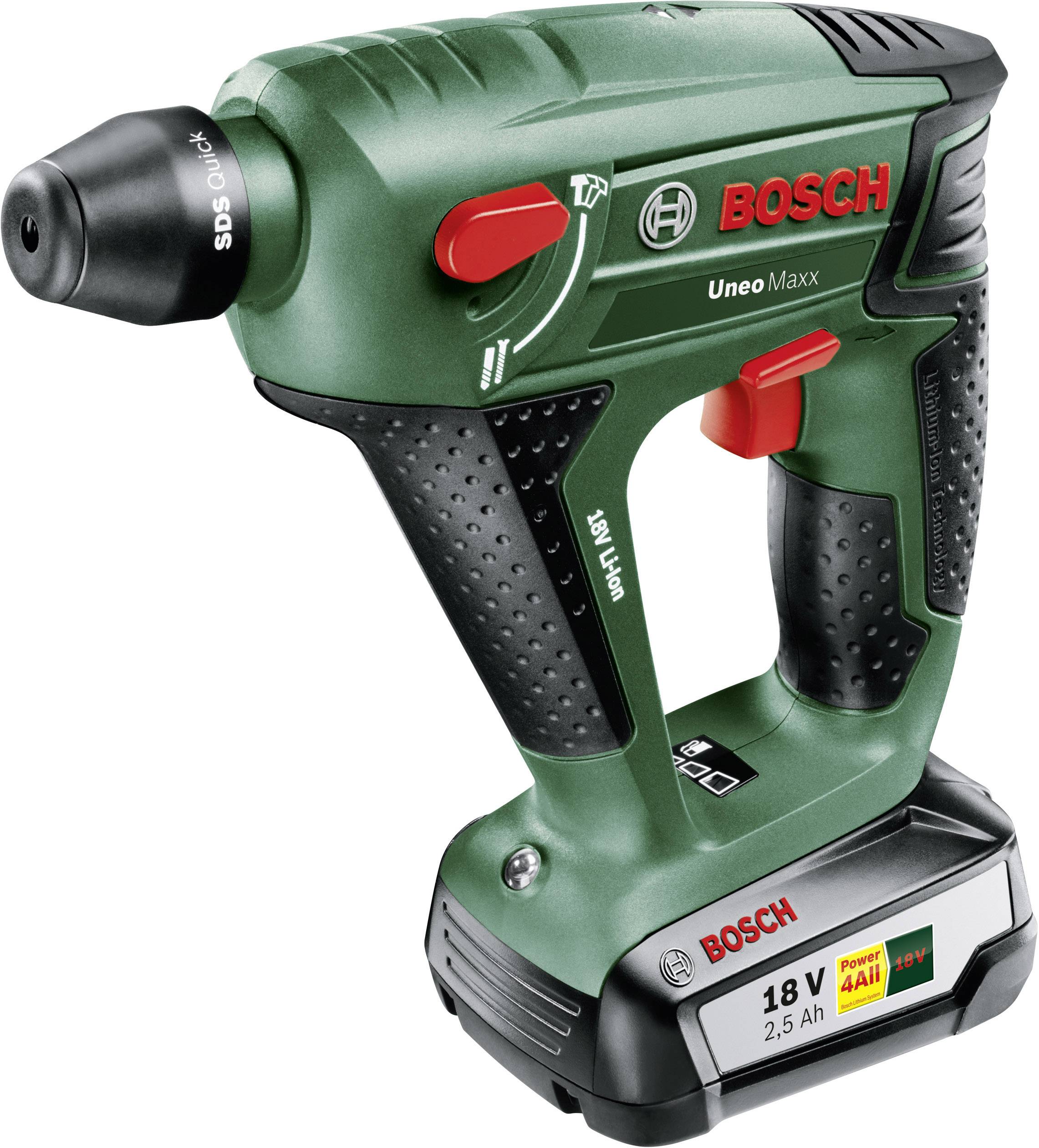 Bosch Home and Garden UneoMaxx SDS-Quick-Borrhammare batteri 18 V 2.5 Ah Li-Ion inkl. 1x batteri, inkl. Tillbehör, inkl. väska