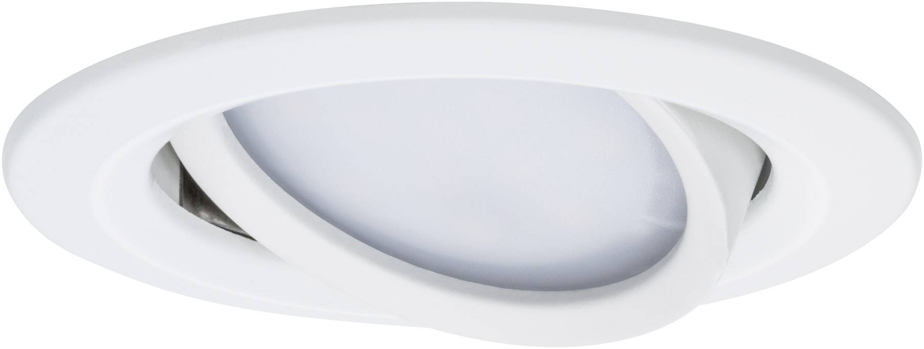 Eine weiße, runde, schwenkbare LED-Einbauleuchte, geeignet zur Deckenmontage, bietet flexible Beleuchtungsmöglichkeiten.