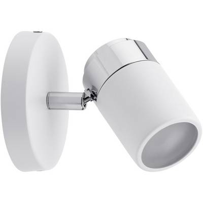Ein einfacher, zylinderförmiger weißer Wandstrahler mit verstellbarem Kopf und Chromdetails. Ideal für gezielte Beleuchtung.