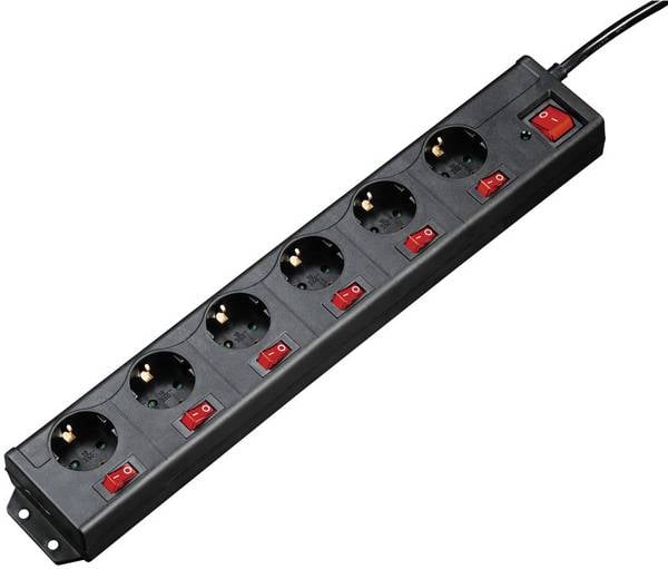hama 00137259 Steckdosenleiste "6+1", XL, 6-fach, einzeln schaltbar, Schwarz