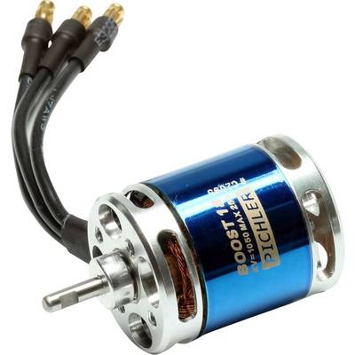 Blauer Elektromotor mit drei Anschlüssen, Label 'BOOST 18' und Hersteller 'Pichler'. Geeignet für Modellbauanwendungen.