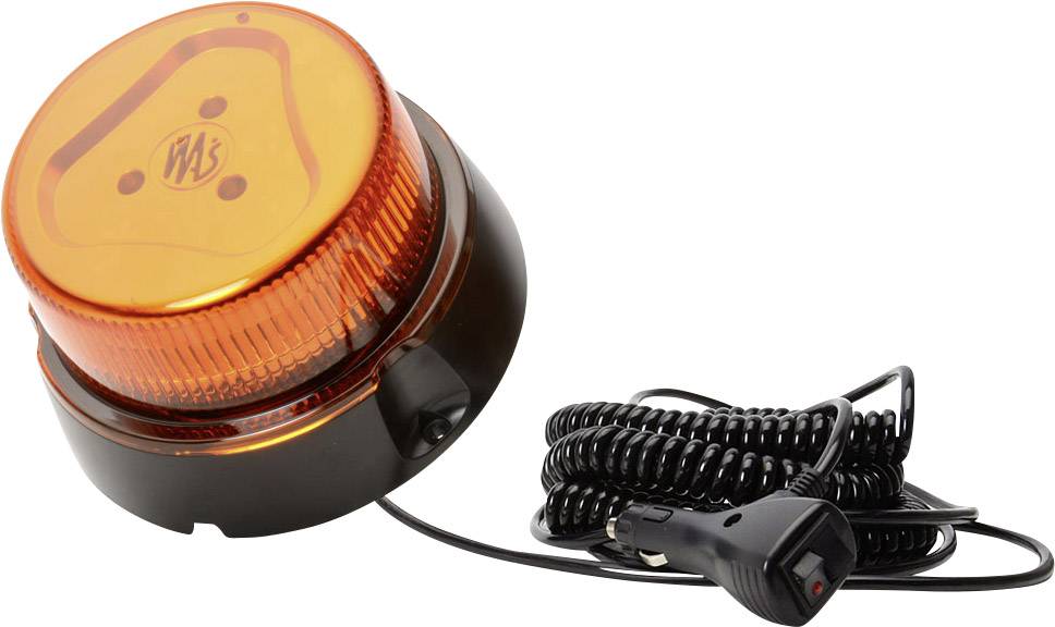 'Runde orangefarbene Warnleuchte mit Spiralkabel und Zigarettenanzünderadapter. Geeignet für Notfall- oder Sicherheitsfahrzeuge.'