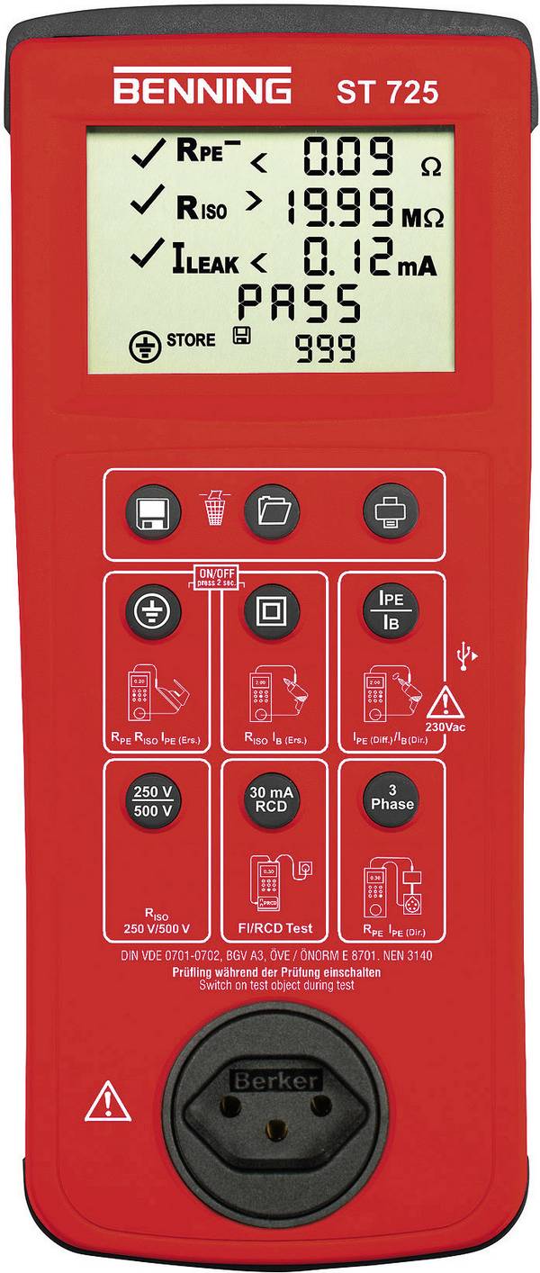 Benning ST 725 CH Gerätetester  VDE-Norm 0701-0702