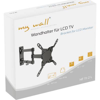 'Wandhalter für LCD TV/Monitor' von 'my wall'. Einstellbare Größe: 58-107 cm, max. 20 kg. Neigungswinkel ±5°/12°, drehbar 180°.