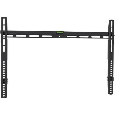 Schwarze Wandhalterung für einen Flachbildfernseher, horizontal ausgerichtet, mit integrierter Wasserwaage zum Ausrichten.