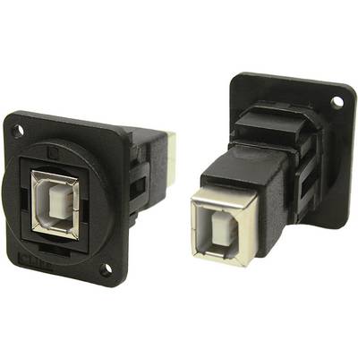 'Neutrik NAUSB-W' USB-Adapterbuchse Typ-B, Vorder- und Rückansicht. Robustes Design für Audio- und Bühnentechnik-Anwendungen.