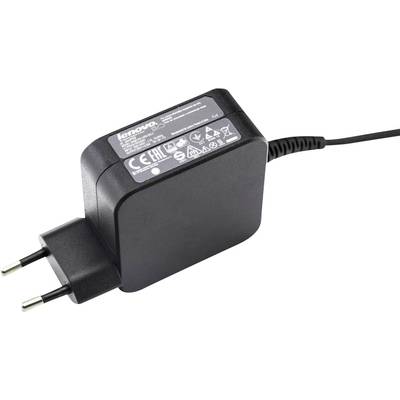 Schwarzes Lenovo-Ladegerät mit EU-Stecker, weiße Aufdrucke mit Spezifikationen und Symbolen oben, geeignet für elektronische Geräte.