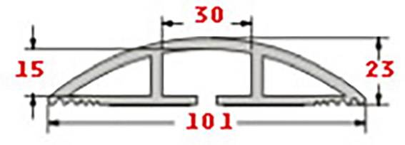 Abbildung eines Profils mit Maßen: Breite 101 mm, Höhe 23 mm, obere Breite 30 mm, seitliche Höhe 15 mm. Zeigt das Design und die Dimensionen.