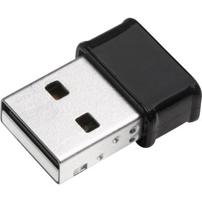 Ein kleiner schwarzer USB-Stecker mit Metallgehäuse, kompakt und tragbar, häufig für drahtlose Verbindungen genutzt.