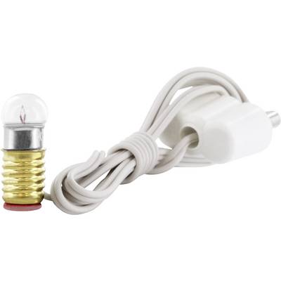 Weiße elektrische Lichterkette mit einer kleinen Glühbirne und einem Kabel.