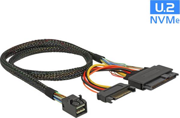 Delock Internes SAS-Kabel 4-Lane 4x Mini SAS HD SFF-8643 M bis SATA Leistung SFF-8639 50 cm Schwarz für P/N: 62696