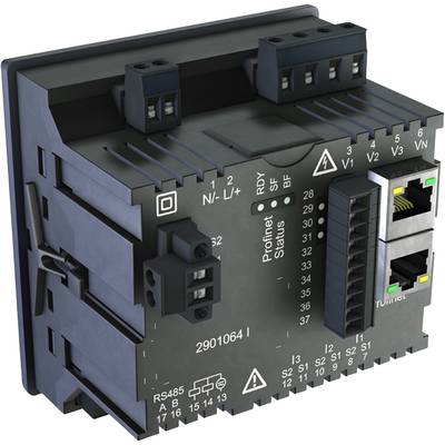 'Elektronisches Steuergerät mit mehreren Anschlüssen und Statusanzeigen, geeignet für industrielle Anwendungen und Netzwerke.'