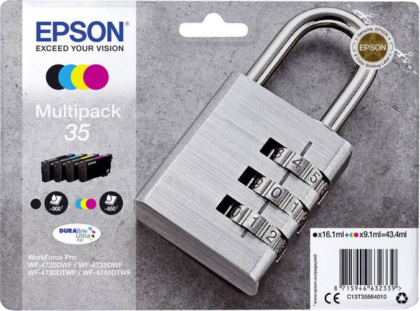 Epson Druckerpatrone T3586, 35 Original Kombi-Pack Schwarz, Cyan, Magenta, Gelb C13T35864010