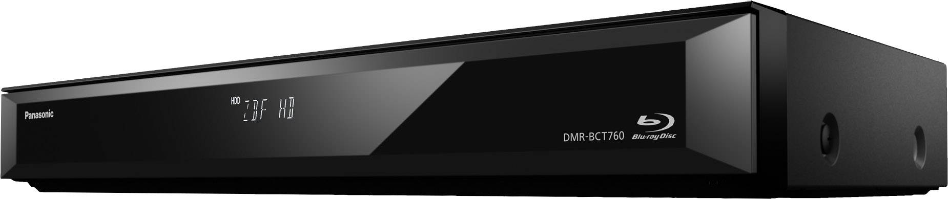 Schwarzer Blu-ray-Player mit digitalem Display und Markenlogo auf der Vorderseite.