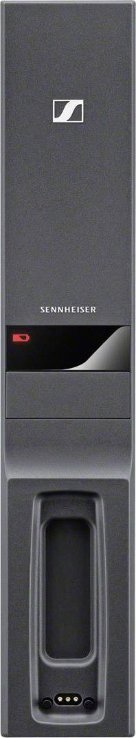 Sennheiser Mikrofon-Ladestation in Schwarz mit Sennheiser-Logo oben und LED-Anzeige darunter.