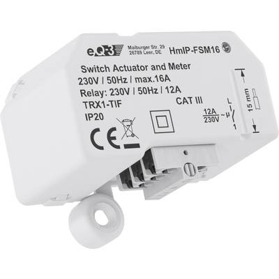 Elektronische Schaltaktor mit Messfunktion, 230V, max. 16A, IP20 Schutzart, für Innenräume geeignet, montierbar auf 15mm Schiene.