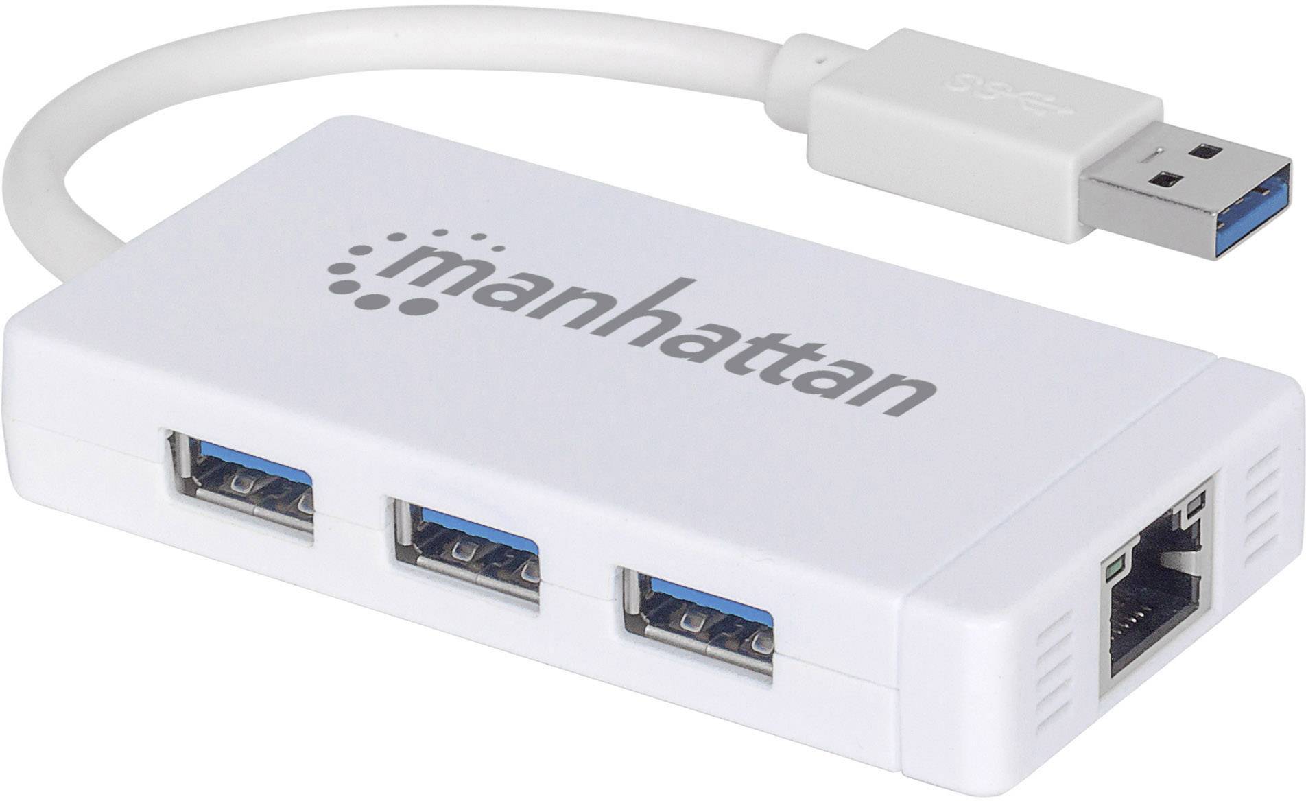 MANHATTAN 3-Port USB 3.0 Hub mit Gigabit Ethernet Adapter weiss