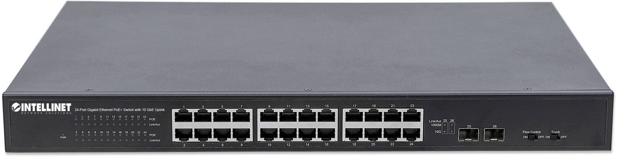 Intellinet 24-Port Gigabit Ethernet PoE+ Switch mit 10 GbE Uplink, 24 x PoE-Ports, IEEE 802.3at Power over Ethernet (PoE+)