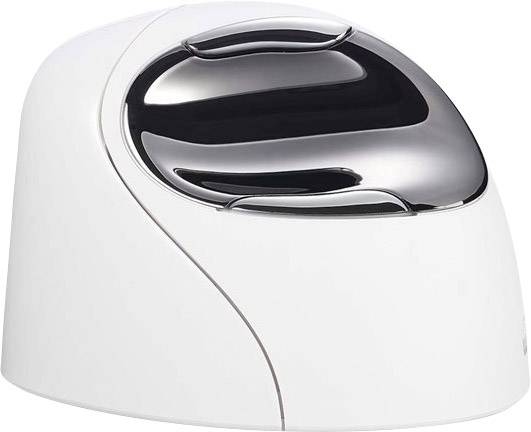 Ein weißer, ergonomischer Joystick mit glänzender Oberfläche, geeignet für Computeranwendungen, auf weißem Hintergrund.